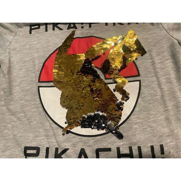 Womens Pokemon Bling T Shirt L Large Pikachu Gray Graphic Print Short Sleeve Cre - Picture 3 of 6